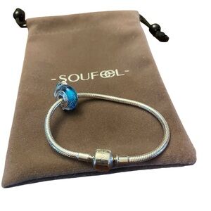 SOULFEEL Sterling 925 bracelet Classic Snake Chain 7” with Murano Dolphin charm